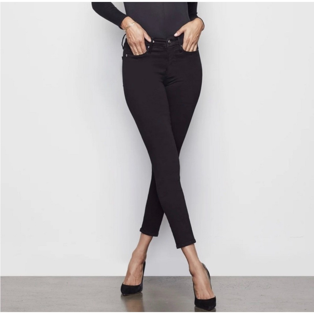Good American Jeans 00 24 Good Waist Crop Black Raw Hem High Rise Skinny Chic